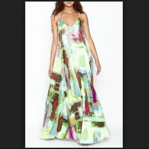Nicole Miller Watercolor Print Maxi Dress